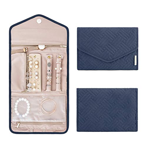 BAGSMART Travel Jewelry Organizer Roll Foldable Jewelry Case for Journey-Rings, Necklaces, Bracelets, Earrings, Smokey Blue - color: Smokey Blue, size: Medium
