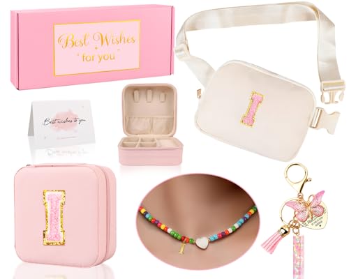 Funny Pack for Grandkids Teen Girls Gift, Birthday Gifts for 4 5 6 7 8 9 10 11 12 13 Year Old Girls, Initial Fanny Pack, Teen Girl Gift Trendy Stuff Crossbody Bag Set for Teens, Back To School, I - style: I