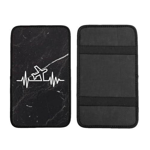 Airplane Pilot Heartbeat Car Center Console Cover Waterproof Non Slip Universal Car Armrest Seat Cover Black