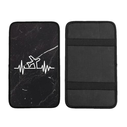 Airplane Pilot Heartbeat Car Center Console Cover Waterproof Non Slip Universal Car Armrest Seat Cover Black