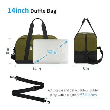 Apenze Small Gym Bag 14 inch lightweight Carry On Mini Duffel Bag for Travel Sport - Olive Green - color: Olive Green