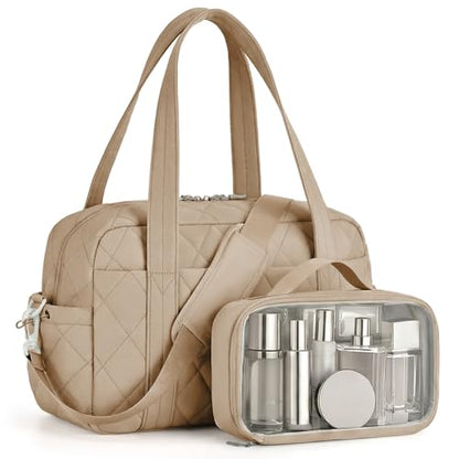 Percover Weekender Bag for Women, Ultra Lightweight Travel Duffle, Carry On Personal Item Overnight Bag with Toiletry Pouch & Compartments, Quilted Gym & Travel Bag, Camel Tan - color: Camel Tan