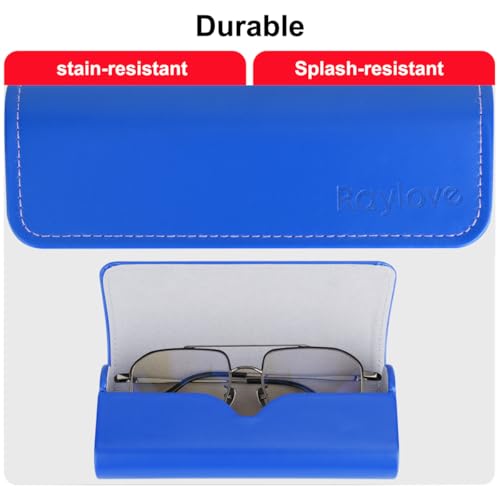 RayLove Hard Shell Glasses Case, Lightweight Leather Eyeglass Case, Travel-Friendly Sunglasses Protector for Men & Women - color: Blue