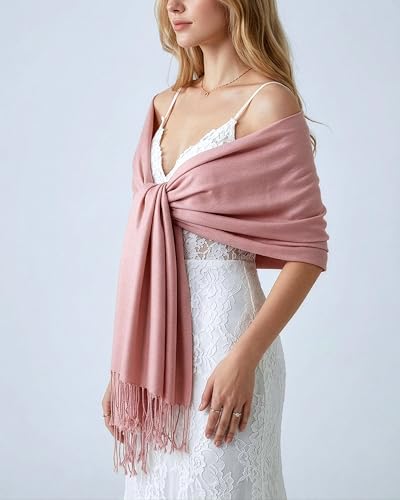 Achillea Lightweight Pashmina Scarf for Women – Soft Silky Shawl Wrap for Evening Dresses, Bridesmaids & Everyday Wear - color: Baby Pink