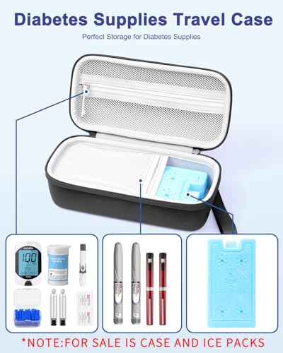 Kryptos Insulin Cooler Travel Case, Diabetic Medication Insulated Cooling Organizer Bag with 300g Large Capacity Ice Pack for Diabetes Care Insulin Pens and Diabetic Supplies, for Trip and Daily - color: ‌Flat Black