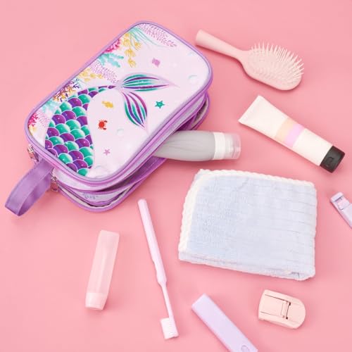 Mermaid Toiletry Bag - Kids Toiletry Bag for Girls Christmas Birthday Gift Camping Travel Toiletry Case Toiletries Makeup Cosmetic Pouch Pink Water-resistant Wash Bag Dopp Kit with Mesh Pocket - style: Mermaid a