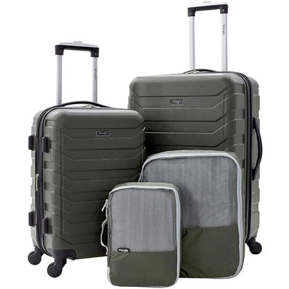 Wrangler 4 Piece Miami Luggage and Packing Cubes Set, Olive Green - color: Green, size: 4 Piece Set