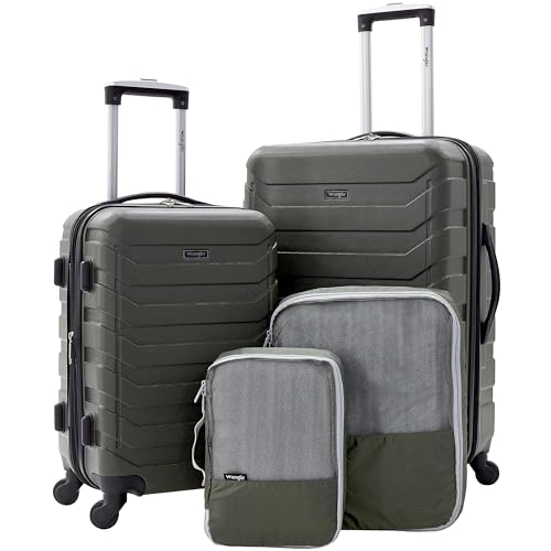 Wrangler 4 Piece Miami Luggage and Packing Cubes Set, Olive Green - color: Green, size: 4 Piece Set