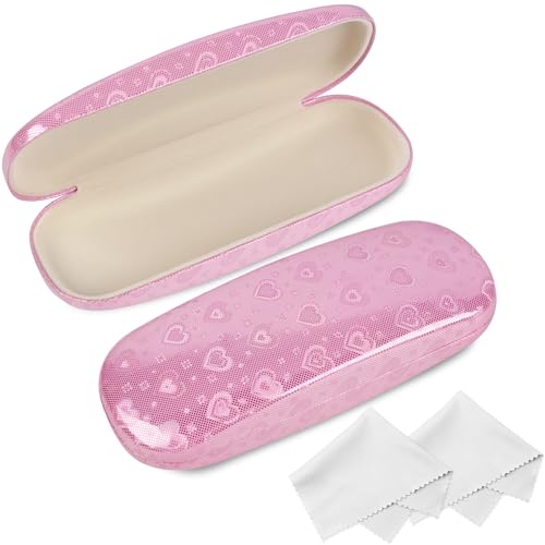 Joyberg Glasses Case, 2 Pack Eyeglass Case with Cleaning Cloth, Glasses Case Hard Shell Fits Most Glasses - color: Love Pink