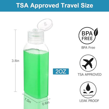 Cosywell Travel Bottles for Toiletries Plastic Squeeze Bottles 5pcs 2 oz TSA Approved Travel Size Containers Refillable Cosmetic Containers Kit Leak proof Shampoo Conditioner Travel Essentials - color: G-2oz-Clear-3label2blank