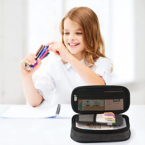 Large Capacity Pencil Case, Expandable Stationery Bag with Zipper compartments, Aesthetic Pencil Case Pouch for Office College School Students Teen Girls Boys - color: Darkgrey