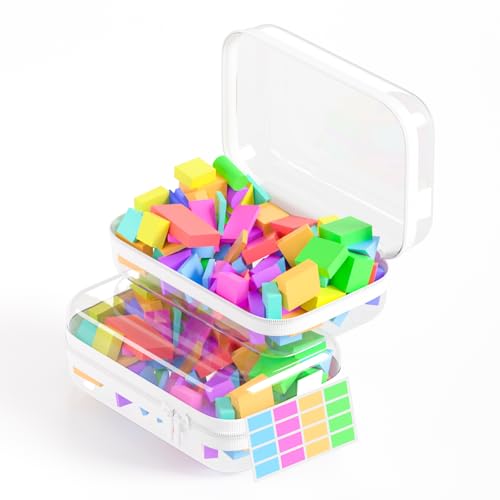 Mihkiom 2 Pack Clear Hard Shell Zipper Case, BIiss Plastic Bins for Organizing, Clear Zipper Pouches Makeup Case & Lidded Storage Bins for Cosmetics, Puzzles, 7 x 4.3 x 2.4 Inch (Small, White) - size: 2PACK-S-WHITE