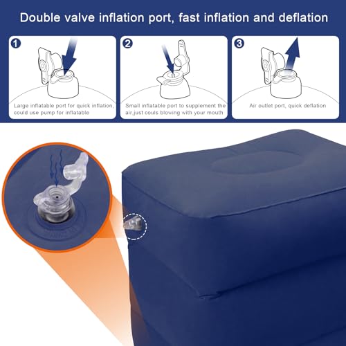 Travel Foot Rest Pillow, AHIER Inflatable Travel Leg Rest Pillow Bed for Foot Rest on Airplanes, Cars, Trains, Office to Rest on Long Flights (Deep Blue)