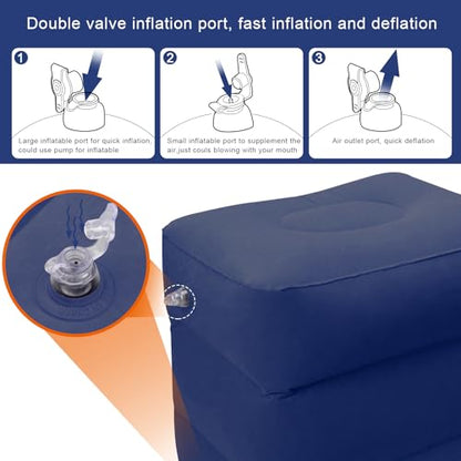 Travel Foot Rest Pillow, AHIER Inflatable Travel Leg Rest Pillow Bed for Foot Rest on Airplanes, Cars, Trains, Office to Rest on Long Flights (Deep Blue)
