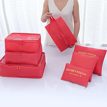 7 Set Packing Cubes Packing Organizers Travel Luggage Packing Organizers with Shoes Bag for Suitcase, Watermelon Red - color: Watermelon Red
