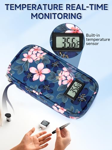 YOUSHARES Insulin & peptide Cooler Travel Case for Pen & Vials, Temperature Display Diabetic Med Cooling Bag with Protective Ice Brick, TSA Approved Refrigerated Diabetes Supplies Carrying Organizer - color: 01_Magnolia