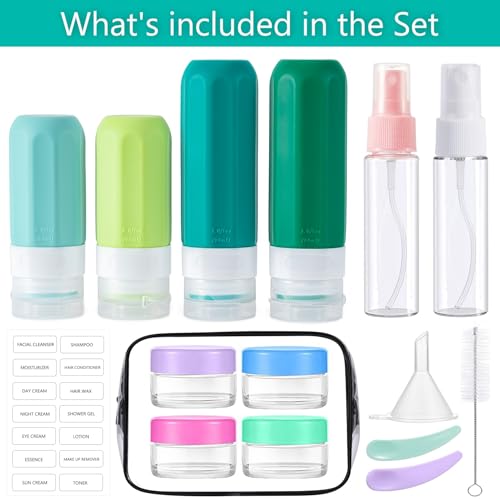 MODENGKONGJIAN 16 Pack Travel Bottles for Toiletries,TSA Approved Silicone Squeezable Travel Shampoo Bottles, 3oz Leak Proof Refillable Toiletry Cosmetic Containers (16PCS/Green) - color: 16PCS/Green