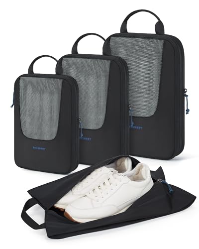 BAGSMART Compression Packing Cubes for Travel, 6/5/4set Lightweight Packing Organizers, Summer Travel Essentials Suitcase Organizer Bags Set - color: 01-Black, size: 4 Set-Compress