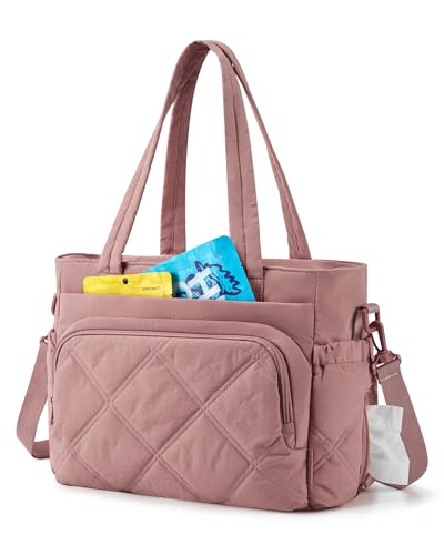 BAGSMART Lunch Bag Women Large Lunch Box Insulated Tote Bag with Multi-Pockets Quilted Puffy Tote for Work, Outdoors - color: 01-Dusky Pink