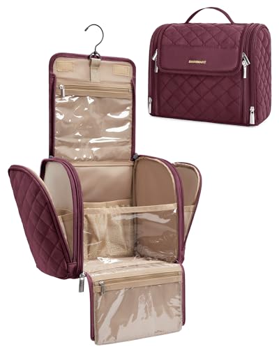 BAGSMART Toiletry Bag for Women, Travel Toiletry Bag Makeup Cosmetic Bag with Hanging Hook, Water-resistant for Toiletries Accessories Brushes Sponge - color: Cherry Red, size: Large