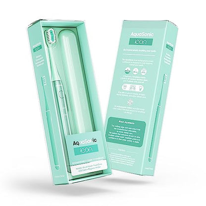 Aquasonic Icon ADA-Accepted Rechargeable Toothbrush | Magnetic Holder & Slim Travel Case | 2 Brushing Modes & Smart Timers | Gentle Micro-Vibrations (Mint) - color: Mint