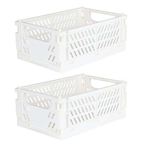 Tixill 2-Pack Mini Foldable Plastic Baskets for Organizing and Storage, Collapsible Storage Crate for Home Kitchen Bedroom Bathroom Office (9.8x6.5x3.8, White) - color: White, size: 9.8x6.5x3.8