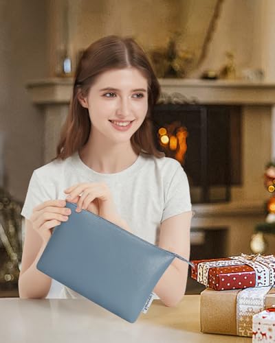 Narwey Small Makeup Bag for Purse Small Cosmetic Bag Women PU Leather Travel Makeup Pouch Zipper Pouch (Greyish Blue) - color: A-Greyish Blue