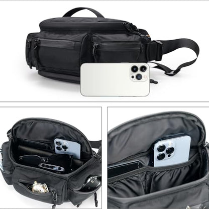 reeyee tactical fanny pack Fanny Pack for Men Women,Water-Resistant Sling Bag,Reflective Zipper, Utility Cycling Waist Pack, 6.5L Expandable Motorcycle Hip Bag Belt Outdoor Hiking Fishing Bumbag