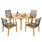 Tangkula 5 Pieces Patio Dining Set, 4 Patio Wicker Armchairs and Round Acacia Wood Dining Table, Outdoor Table and Chairs Set for Backyard, Poolside, Garden
