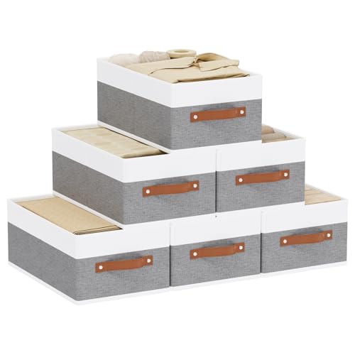 Storage Bins, 16.1 × 9.8 × 6.5 Inch Storage Cubes with Handles, Closet Organizers for Organizing Shelves, White and Grey, 6-Pack - color: White/Grey, size: Large -6 Pack