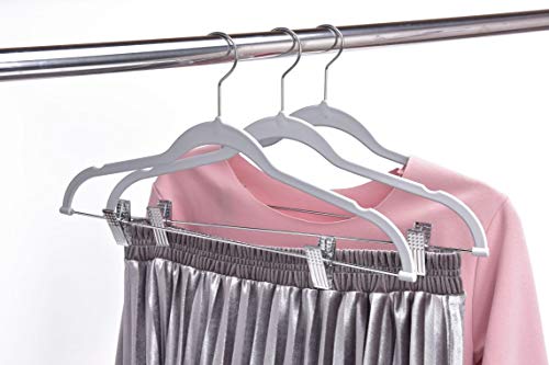 Quality Plastic 20-Pack Non Velvet Non-Flocked Thin Compact Coat Hangers with Metal Clips for Skirts Pants Blouses 360° Swivel Hook (Gray, 20) - color: Gray