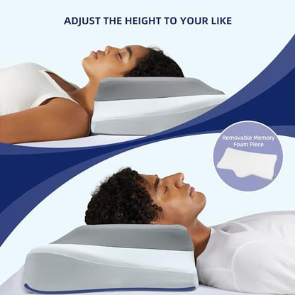 ABLEGRID Dual-Layer Memory Foam Cervical Neck Support Pillow,Contour Cooling Gel Pillow for Neck Shoulder Pain Relief,Ergonomic Orthopedic Adjustable Deep Sleep Bed Pillow for Side,Back,Stomach Sleep