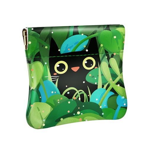 Travelambo Leather Squeeze Coin Purse Pouch Change Holder For Men & Women - color: Green Cat