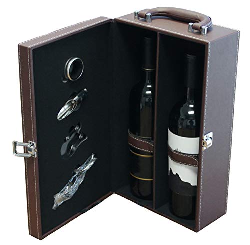 Lifestyle Top Handle Travel Two-Bottle Wine Carrier Case with 4 Piece Wine Accessory Set (Brown) - color: Brown