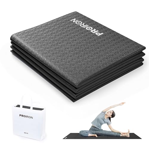 PROIRON Foldable Yoga Mat 0.24"/0.16" for Home Workout & Travel, Non Slip Travel Yoga Mats with Carry Bag, Packable Yoga Mat for Home Gym, Pilates, Fitness,Stretching - color: (0.16" PVC) Black