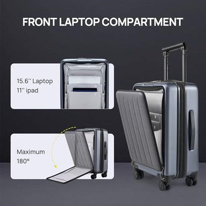 NINETYGO Carry On Luggage 22X14X9 Airline Approved with Front Pocket, 20 Inch Luggage with Front Compartment, Expandable, Double Spinner Wheels, Hardsided PC, TSA Lock (Shadow, Seine Max) - color: 10-Shadow (Seine Max), size: Carry-On 20-Inch (Clamshell,