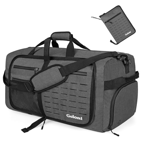 Foldable Travel Duffle Bag for Men Women, Waterproof with Shoe Compartment, 80L 120L Large Collapsible Luggage Bag, Lightweight Packable Duffel for Travel Sports Gym Airline Carry On Checked Bag - color: Grey