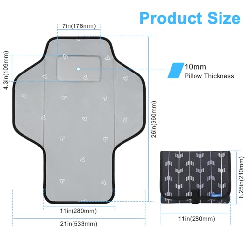 Baby Portable Changing Pad Travel - Waterproof Compact Diaper Changing Mat with Built-in Pillow - Lightweight & Foldable Baby Diaper Changer, Newborn Shower Gifts - color: Black-Arrows