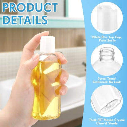 Domensi 24 Pcs Plastic Bottle Squeeze Containers with Disc Cap Travel Bottles Reusable Empty Toiletries Shampoo Containers Refillable Travel bottles for Shampoo Lotions (3.4 oz,White) - color: White, size: 3.4 oz