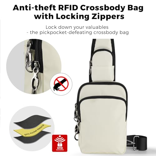 VADOO Sling Bag, Crossbody Bag with Zipper Lock, RFID Blocking & Water Resistant for Men and Women - color: Beige