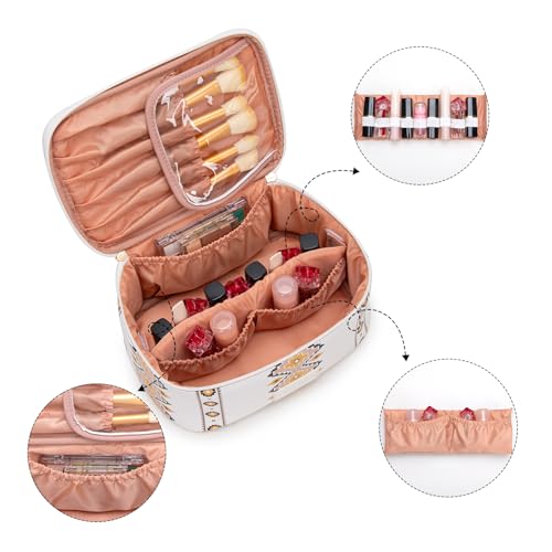 Montana West X Wrangler Travel Makeup Bag 2pcs Set Large Cosmetic Bag with Makeup Brush Holder Portable Make Up Organizer Cute Toiletry Bag with Divider and Handle for Women Aztec - color: Tan
