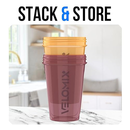 VELOMIX -2 Pack- 20 oz Protein Shaker Bottles for Protein Mixes - 2x Wire Whisk | Leak Proof Shaker Cups for Protein Shakes and Pre Workout | Protein Shaker Bottle Pack (B8) Berry Surf - color: B8) Berry Surf