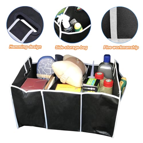Osilly Car Trunk Organizer, Foldable Storage Organizer with 3 Compartments, Large Capacity Storage Box for Auto, Portable Waterproof Bag for Cargo Trunk, Universal for SUV, Truck, Van
