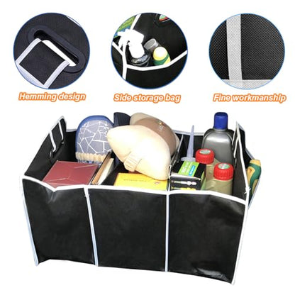 Osilly Car Trunk Organizer, Foldable Storage Organizer with 3 Compartments, Large Capacity Storage Box for Auto, Portable Waterproof Bag for Cargo Trunk, Universal for SUV, Truck, Van
