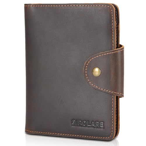 Polare Full Grain Leather Slim and Soft RFID Blocking wallet For Men Snap Bifold Travel Wallet Passport Holders 2 Passports (Dark Brown) - color: Dark Brown