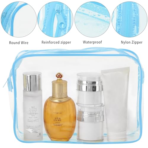 Tbestmax 10 Pack Clear Cosmetic Bags Makeup Bags Portable Waterproof TSA Approved Travel Toiletry Bags Large Organizer Blue, 9.8" x 7.1" x 2.4" - color: Large - Blue