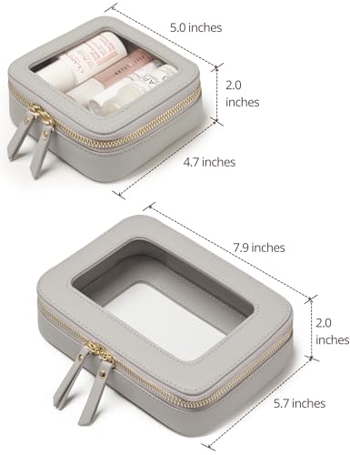 Popvibe Clear Makeup Bag Travel Cosmetic Case Transparent Toiletry Bag with Zipper, Portable Make Up Organizer Traveling Compact Car Bag for Essentials - color: Beige Grey, style: Mini & Medium
