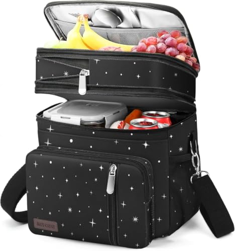 MIYCOO Lunch Bag & Lunch Box for Women Men, Double Deck Leakproof Insulated Soft Large Adult Camping Cooler bag for Work, Beach, Picnic, Travel (Black Starry Sky, 15L) - color: Black Starry Sky, size: 15L