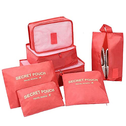 7 Set Packing Cubes Packing Organizers Travel Luggage Packing Organizers with Shoes Bag for Suitcase, Watermelon Red - color: Watermelon Red