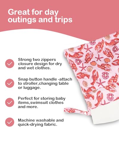 ALVA ALVABABY 2pcs Cloth Diaper Wet Dry Bags Waterproof Reusable with Two Zippered Pockets Travel Beach Pool Daycare Soiled Baby Items Yoga Gym Bag for Swimsuits or Wet Clothes 2LM23 - color: Lobsters and clownfish